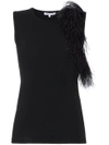 Helmut Lang Feather Trim Tank Top In Black