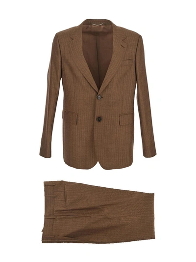 Pt Torino Striped Wool Suit In Brown