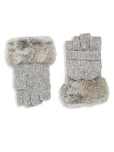 Adrienne Landau Fingerless Rex Rabbit Gloves In Light Grey