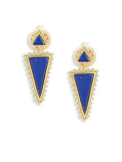 Freida Rothman Classic Cubic Zirconia And Sterling Silver Indigo Armour Slice Lapis Drop Earrings