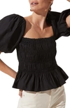 Astr Bubble Sleeve Smocked Blouse In Black