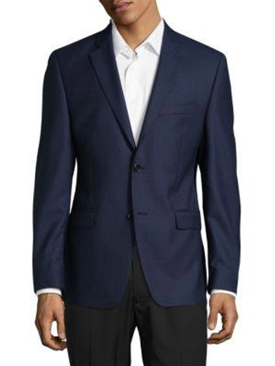 Calvin Klein Wool Check Slim-fit Blazer In Blue