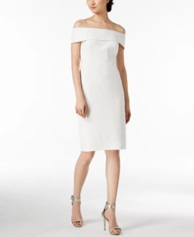 Calvin Klein Petite Off-the-shoulder Scuba Crepe Dress In White