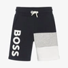 Hugo Boss Kids' Boys Blue Cotton Logo Shorts In Navy