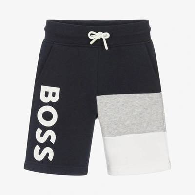 Hugo Boss Kids' Boys Blue Cotton Logo Shorts In Navy