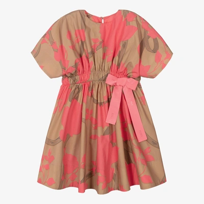 Fendi Kids' Girls Pink & Beige Cotton Logo Dress