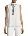 Karl Lagerfeld Tie Mock Neck Top In Soft White