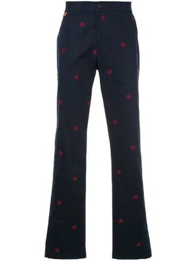 Gieves & Hawkes Embroidered Chinos In Blue