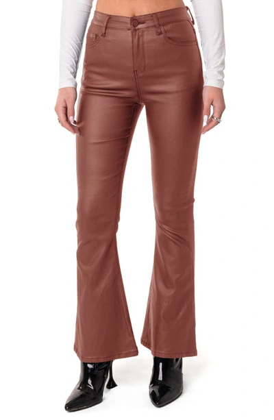 Edikted Luna Faux Leather Flare Leg Trousers In Brown