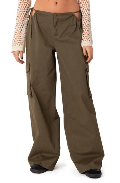 Edikted Carlo Low Rise Side Cutout Cargo Pants In Olive