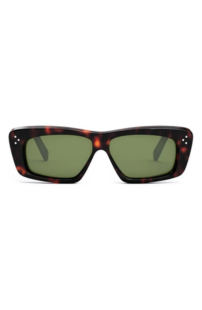 Celine 57mm Rectangular Sunglasses In Dark Havana Green