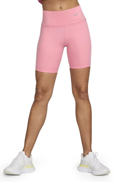 Nike Women's Tight Mid-rise Ribbed-panel Running Shorts With Pockets In Pink