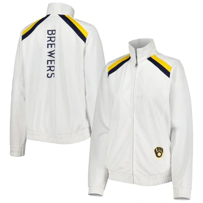 G-iii 4her By Carl Banks White Milwaukee Brewers Red Flag Full-zip Track Jacket