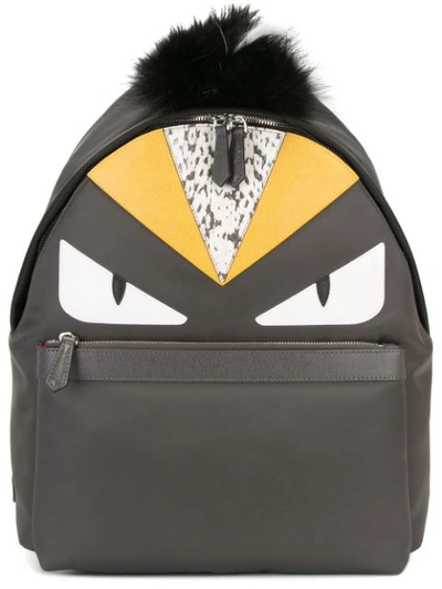 Fendi Bag Bugs Fur-trimmed And Nylon Backpack In Grey