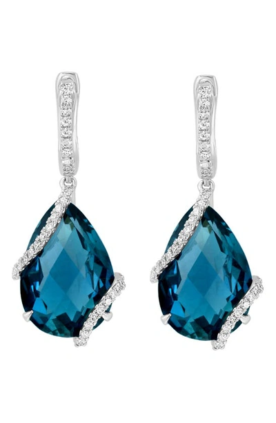 Effy 14k White Gold, Diamond & Blue Topaz Dangle Earrings