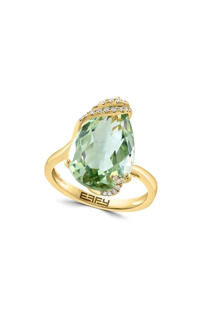 Effy 14k Yellow Gold Diamond Green Quartz Ring