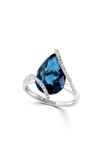 Effy 14k White Gold, Diamond & Blue Topaz Ring