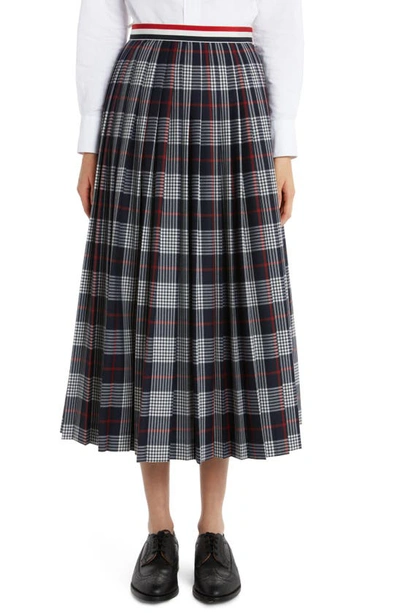 Thom Browne Checked Pleated Skirt In Blue