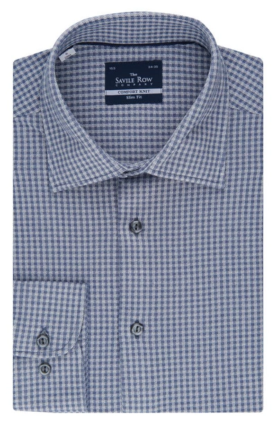 Savile Row Co Gingham Comfort Knit Slim Fit Dress Shirt In Navy