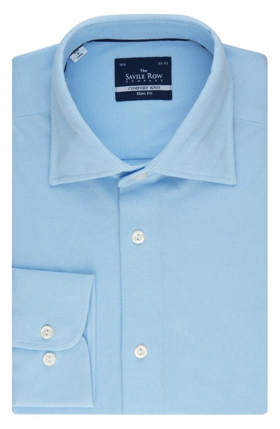 Savile Row Co Savile Row White Pique Knit Slim Fit Dress Shirt In Blue