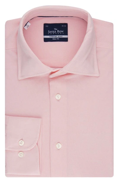Savile Row Co Savile Row White Pique Knit Slim Fit Dress Shirt In Pink