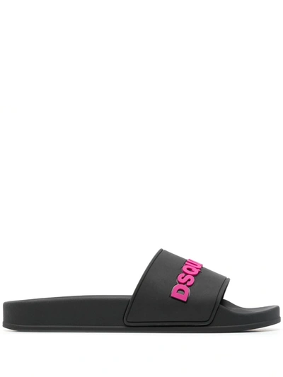 Dsquared2 Embossed-logo Slides In Black