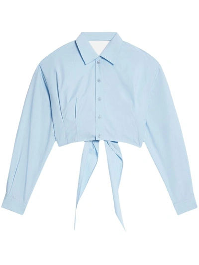 Ami Alexandre Mattiussi Tie-detail Cropped Cotton Shirt In Sky_blue