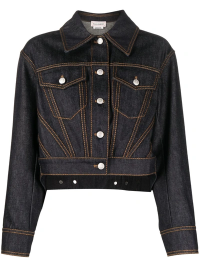 Alexander Mcqueen Slashed Denim Jacket In Blue | ModeSens