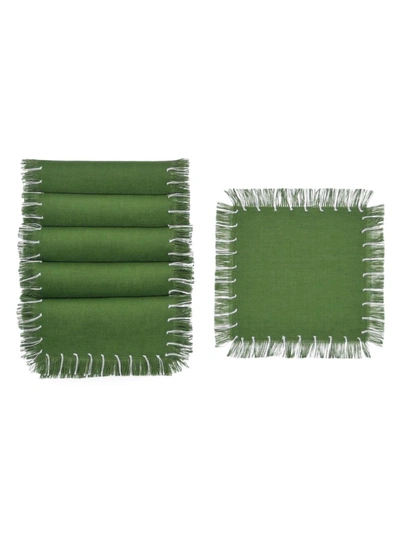 Tina Chen Designs Hand-knotted Fringe Cocktail Napkin 6-piece Set In New Olive