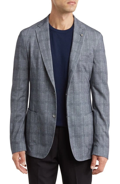 Hugo Boss Slim-fit Jacket In Checked Stretch Cotton In Blue