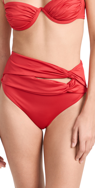 Agua Bendita Brina Shaka Cutout High Waist Bikini Bottoms In Red