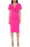 Alexia Admor Ruffle Collar Puff Sleeve Polka Dot Midi Dress In Pink