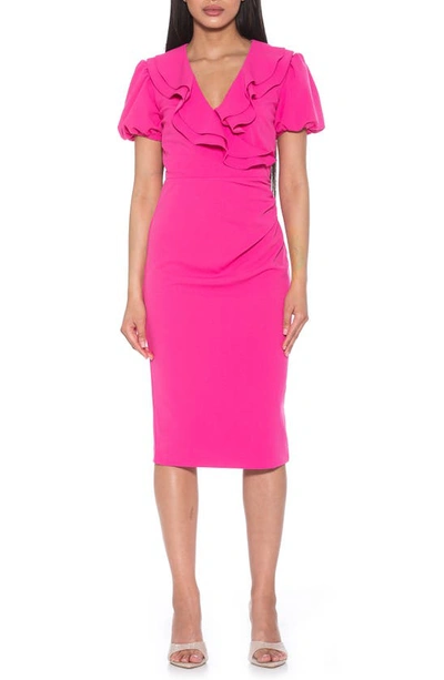 Alexia Admor Ruffle Collar Puff Sleeve Polka Dot Midi Dress In Pink