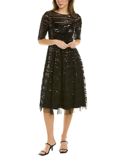 Johnny Was Beaded Mesh A-line Dress In Black