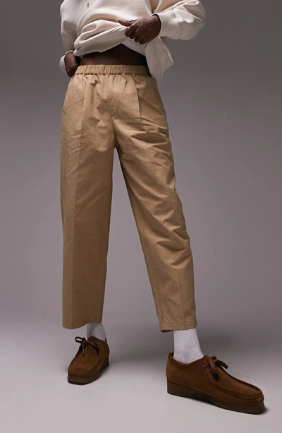 Topman Crop Wide Leg Trousers In Brown