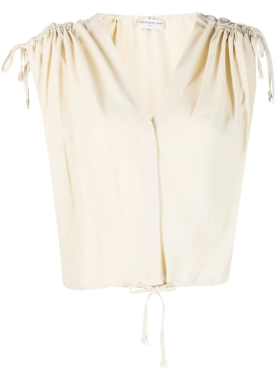 Veronique Leroy Draped-shoulder Cropped Top In Plaster