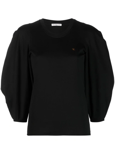 Veronique Leroy Draped-sleeve Cotton Jersey In Black