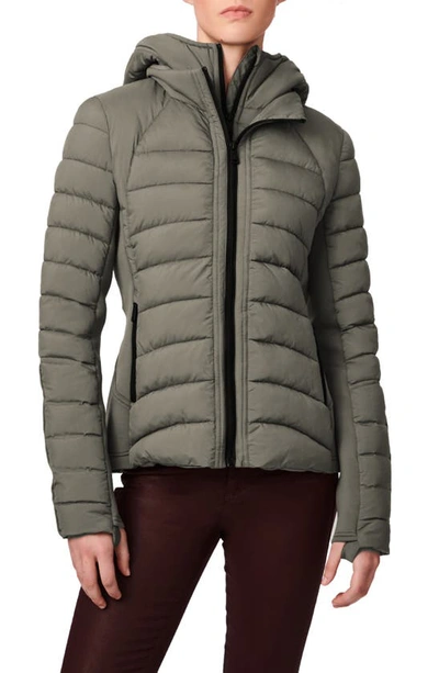 Bernardo Hooded Quilted Water Repellent Jacket In Liquid Metal