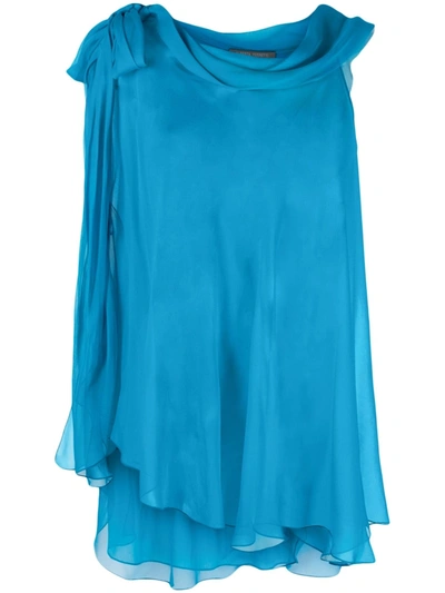 Alberta Ferretti Semi-sheer Asymmetric Blouse In Light Blue