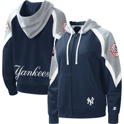Starter Navy/gray New York Yankees Hail Mary Full-zip Hoodie