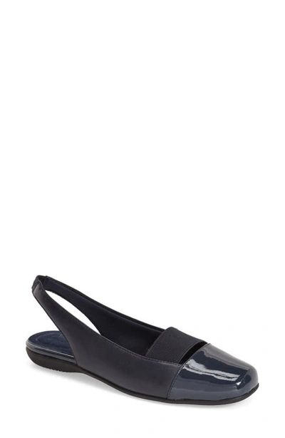 Trotters Sarina Slingback Flat In Navy Leather