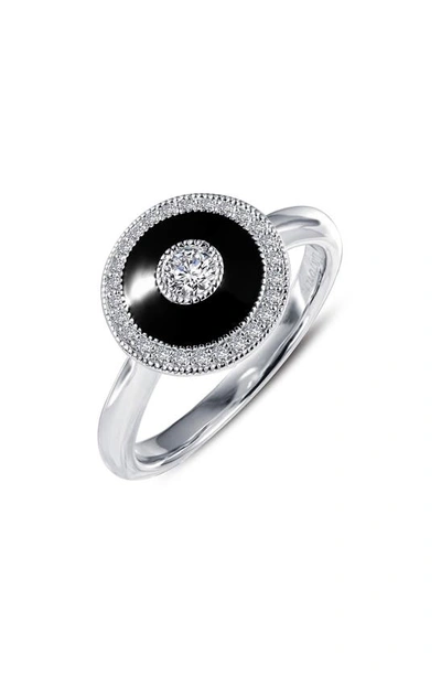 Lafonn Platinum Sterling Silver Simulated Diamond Vintage Black Enamel Ring In White-black