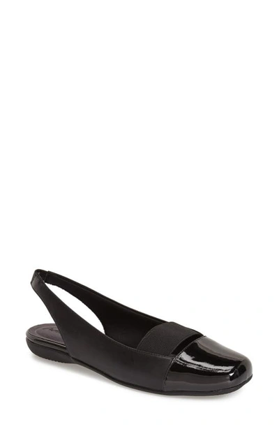 Trotters Sarina Slingback Flat In Black Leather