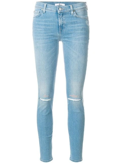7 For All Mankind Distressed Skinny Jeans - Blue