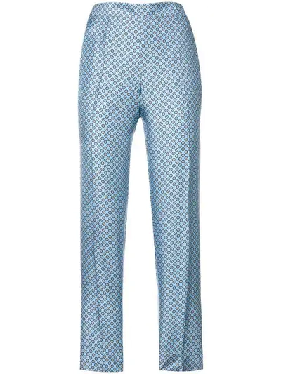 Alberto Biani Floral Print Cropped Trousers - Blue
