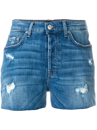 7 For All Mankind Distressed Denim Shorts In Blue