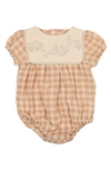 Maniere Babies' Print Cotton Knit Bubble Romper In Peach