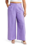 Open Edit Linen Blend Wide Leg Pants In Purple Dahlia
