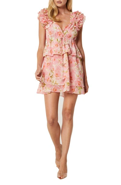 Misa Lily Floral Print Ruffle Minidress In Blushing Flora