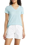 Caslon Short Sleeve V-neck T-shirt In Teal Shore-white Brooke Stripe